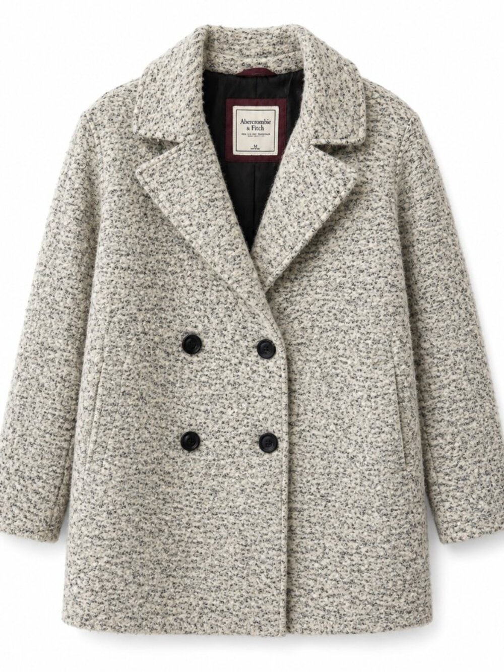 Abercrombie & Fitch Black & White Wool Blend Pea Coat